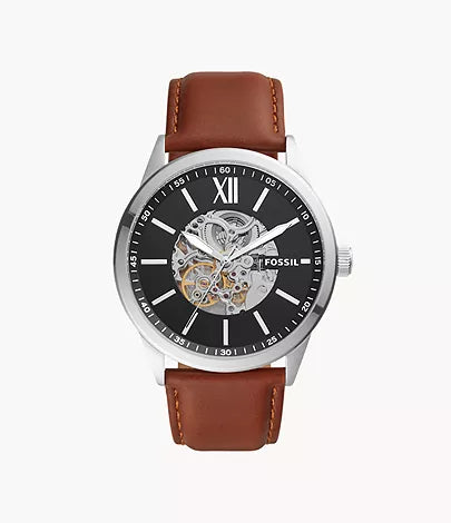 Fossil 48mm Flynn Automatic Brown Leather Watch