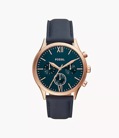 Fossil Fenmore Multifunction Navy Leather Watch