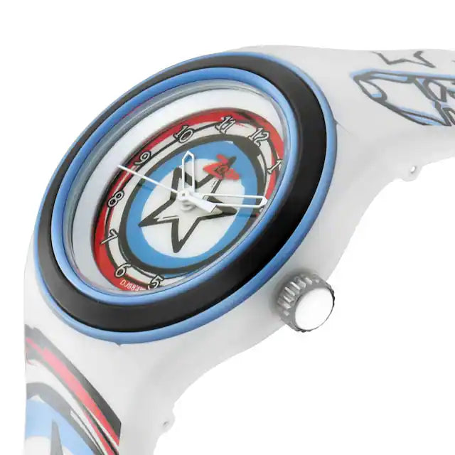 Captain America White & Blue Dial Analog Watch with Plastic Strap