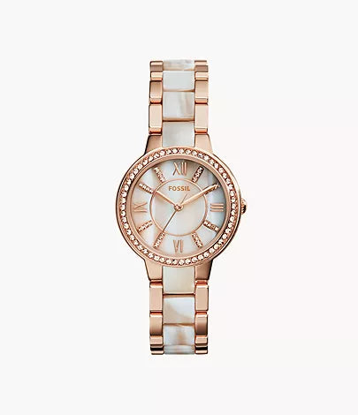 Fossil Virginia Rose-Tone & Horn Acetate Stainless Steel Watch - ES3716I