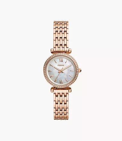 Fossil Carlie Mini Three-Hand Rose Gold-Tone Stainless Steel Watch