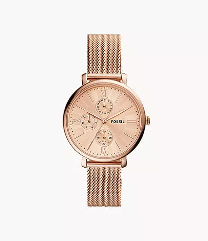 Fossil Jacqueline Multifunction Rose Gold-Tone Stainless Steel Mesh Watch