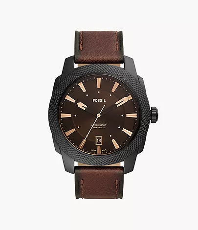 Fossil Machine Three-Hand Date Dark Brown Eco Leather Watch