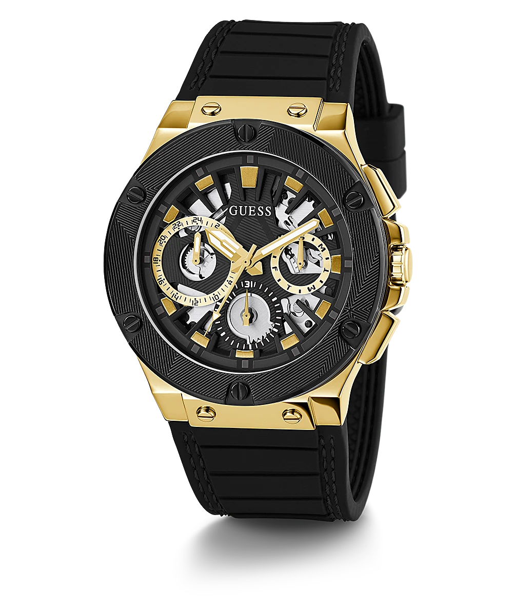 Guess GOLD TONE CASE BLACK SILICONE WATCH