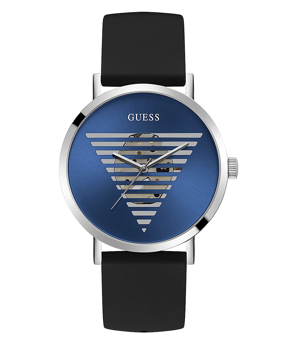Guess watch SILVER TONE CASE BLACK SILICONE WATCH