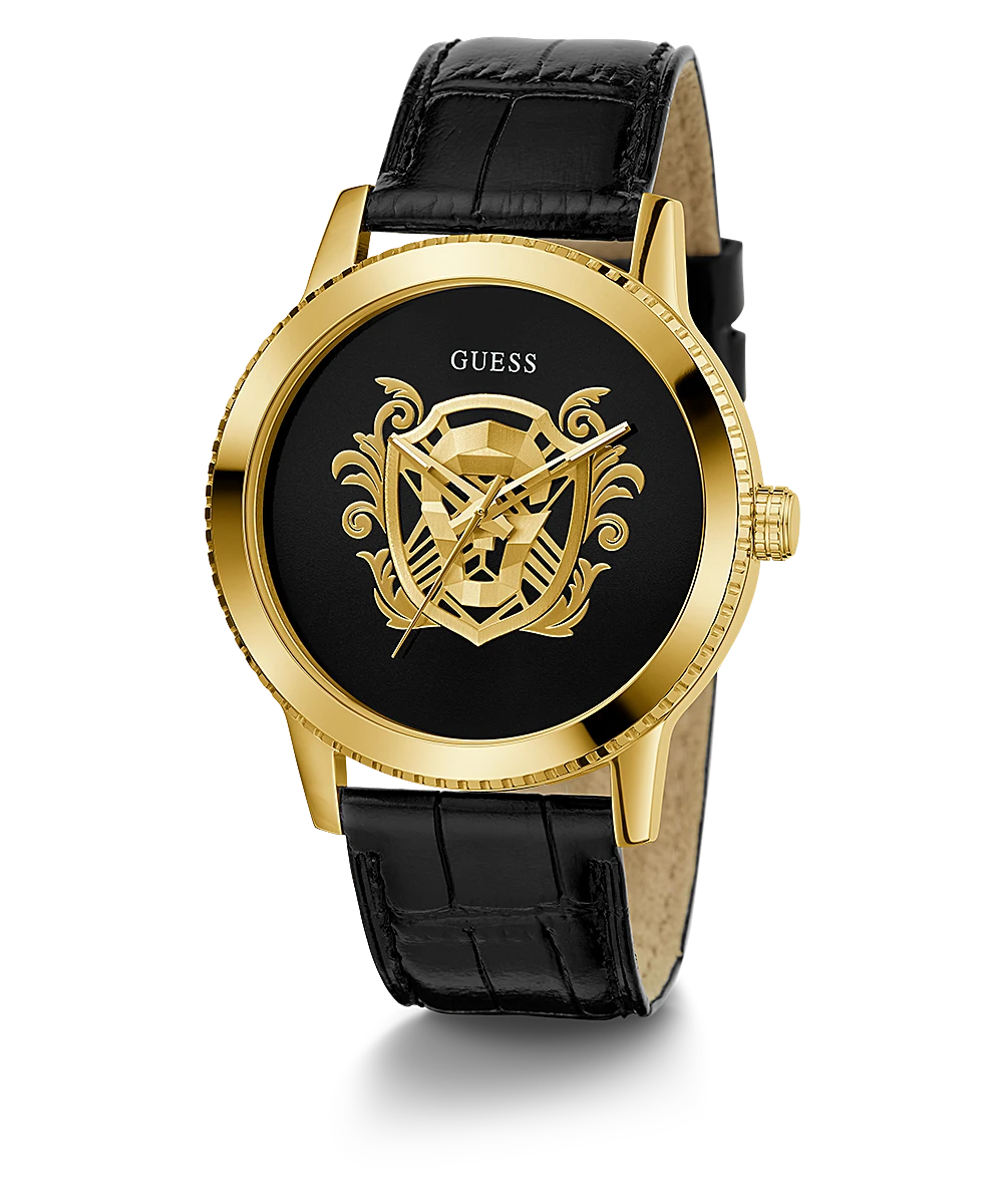GOLD TONE CASE BLACK LEATHER WATCH