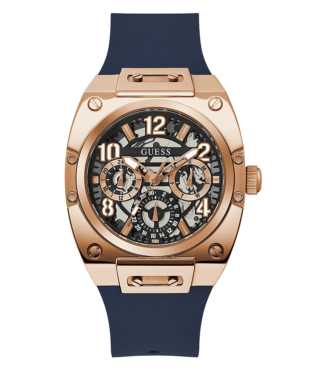 Guess ROSE GOLD TONE CASE NAVY SILICONE WATCH