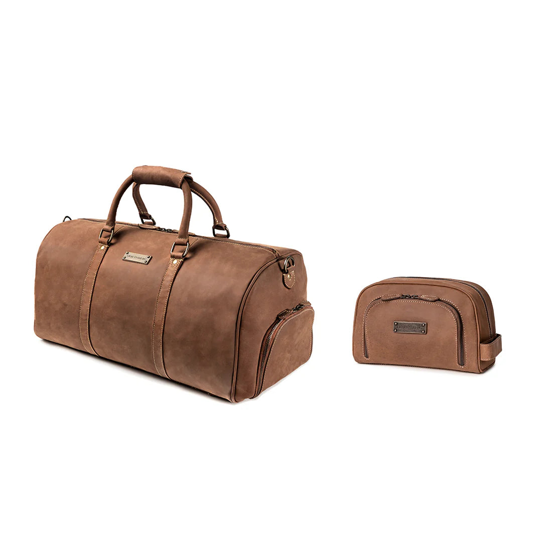 DRAKENSBERG Set/2 Weekender »Finn« & Toiletry Bag »Ben« Havana-brown