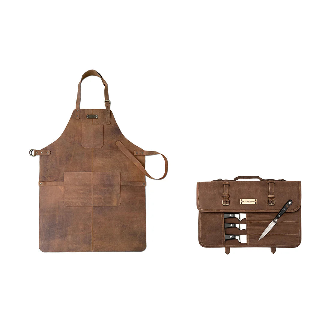 DRAKENSBERG Set/2 grill apron »Bob« & knife bag »Blade« Havana-Brown