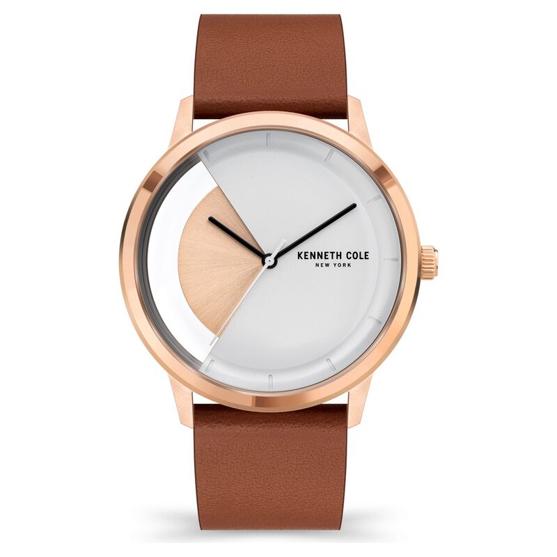 Kenneth Cole Quartz Analog Rose Gold Dial Leather Strap Watch for Men