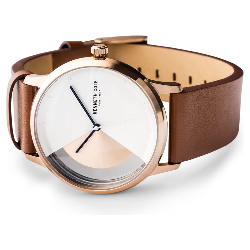 Kenneth Cole Quartz Analog Rose Gold Dial Leather Strap Watch for Men