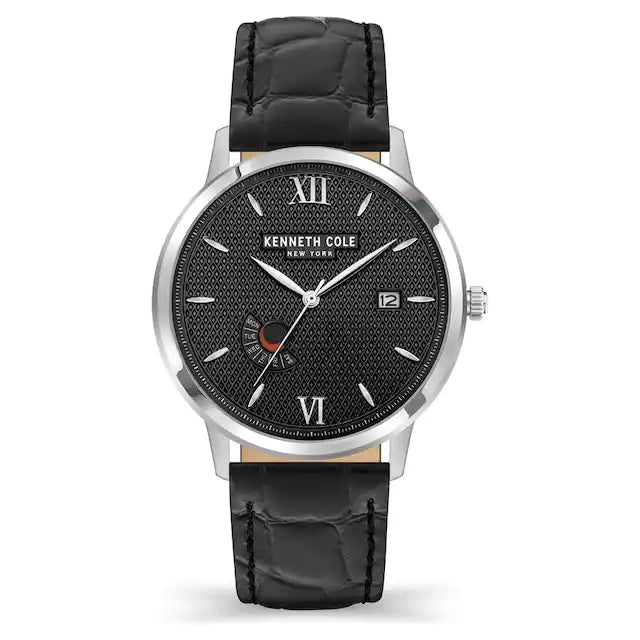 Kenneth Cole Black Dial Leather Strap Watch For Men