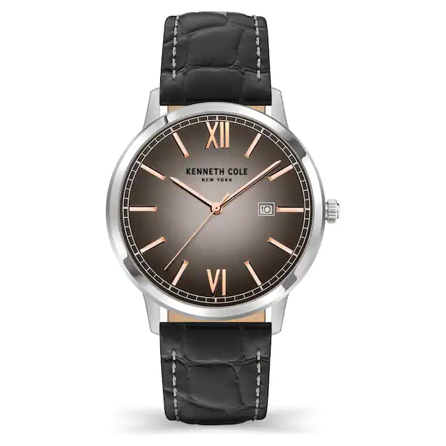 Kenneth Cole Black Dial Leather Strap Watch For Men