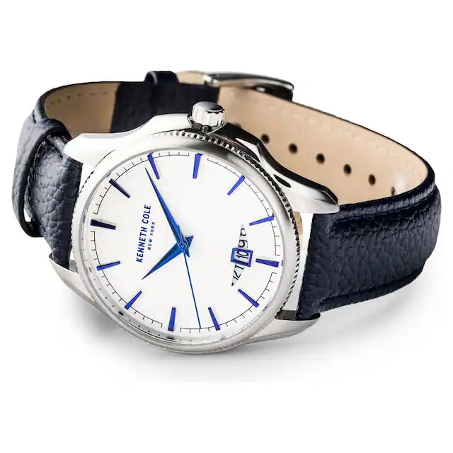 Kenneth Cole Silver Dial Blue Leather Strap Watch