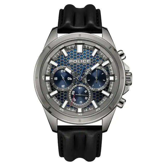 Police Blue Dial Blue Strap Multifunction Watch for Men