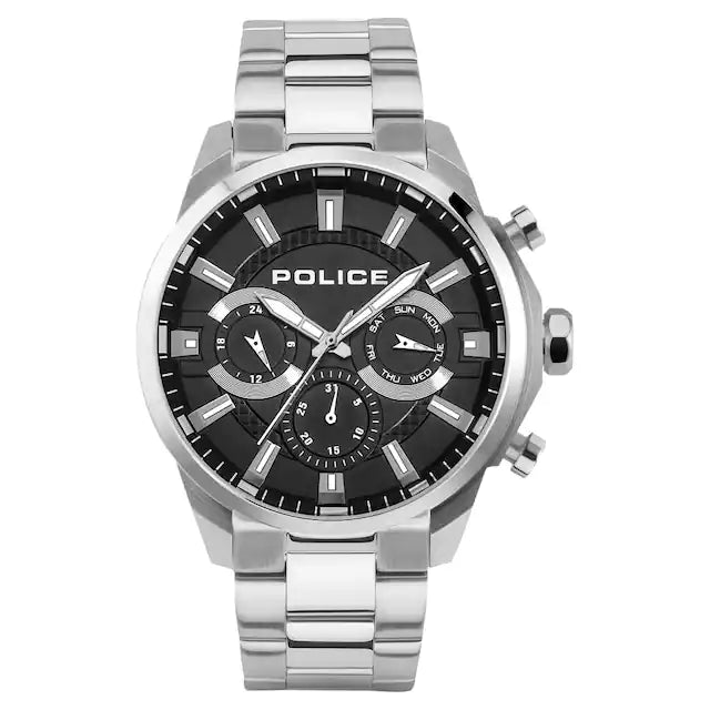 Black Dial Silver Strap Multifunction Watch for Men