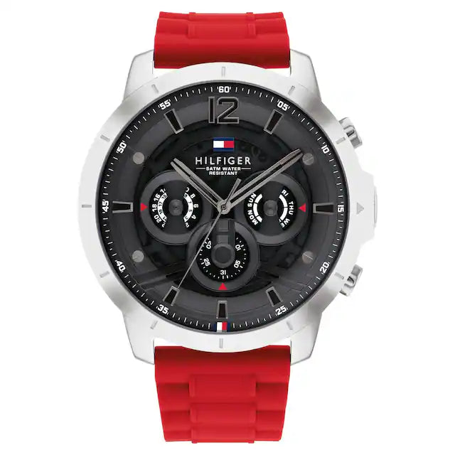 Tommy Hilfiger Grey Dial Red Silicone Strap Watch