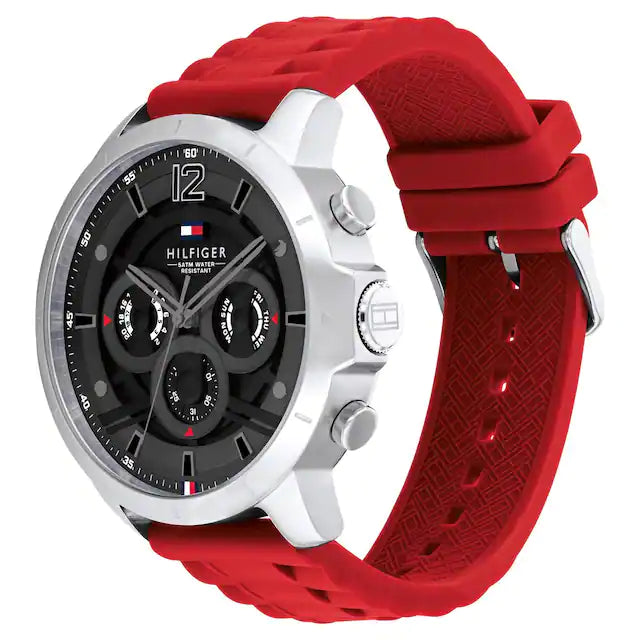 Tommy Hilfiger Grey Dial Red Silicone Strap Watch
