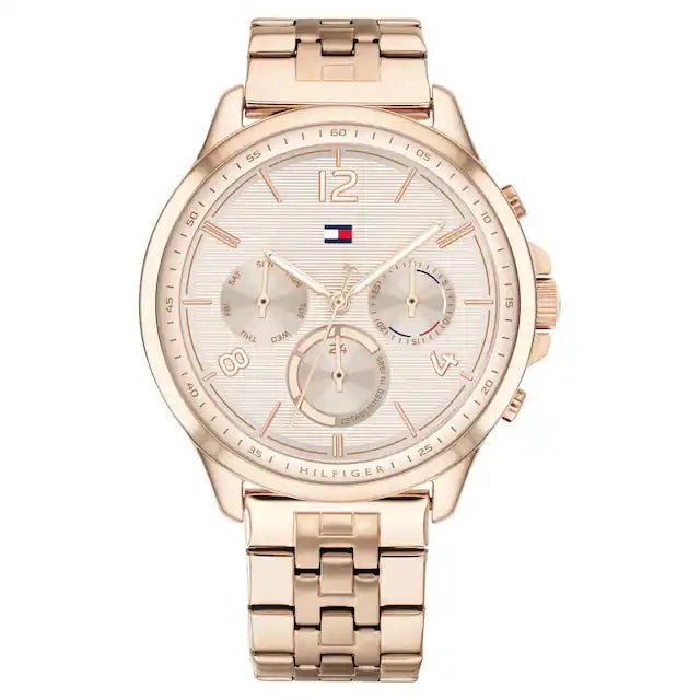 Tommy Hilfiger Rose Gold Dial Golden Stainless Steel Strap Watch