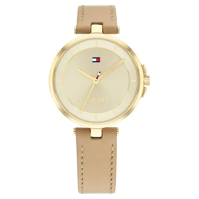 Beige Dial Leather Strap Watch