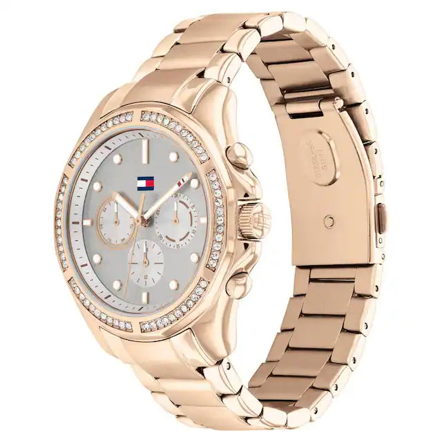 Tommy Hilfiger Grey Dial Golden Stainless Steel Strap Watch for Women