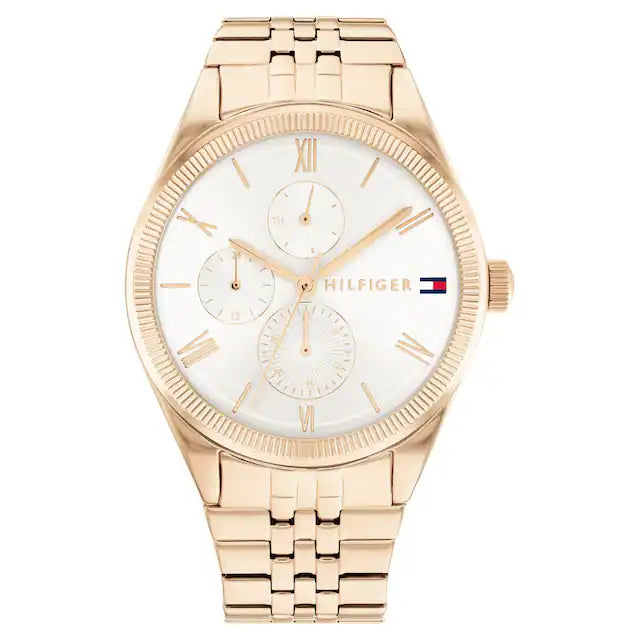 Tommy Hilfiger Silver Dial Golden Stainless Steel Strap Watch for Women