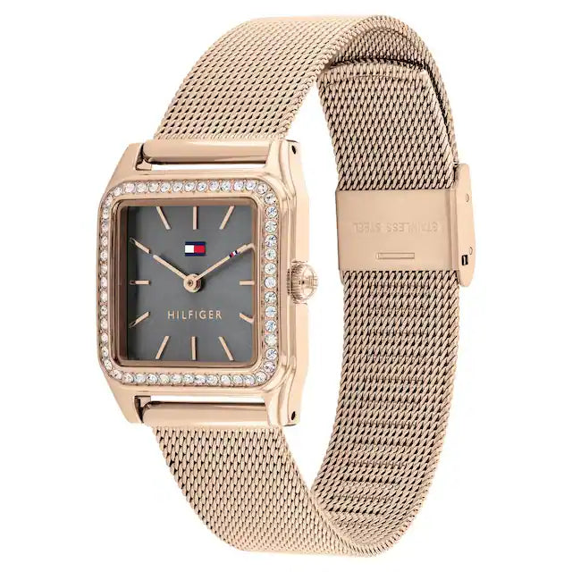 Tommy Hilfiger Grey Dial Golden Stainless Steel Strap Watch for Women