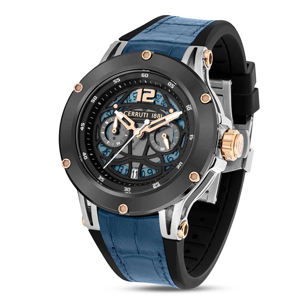 Razzuolo 45.5 x 54 mm Black & Blue Dial Silicone Analog Watch for Men