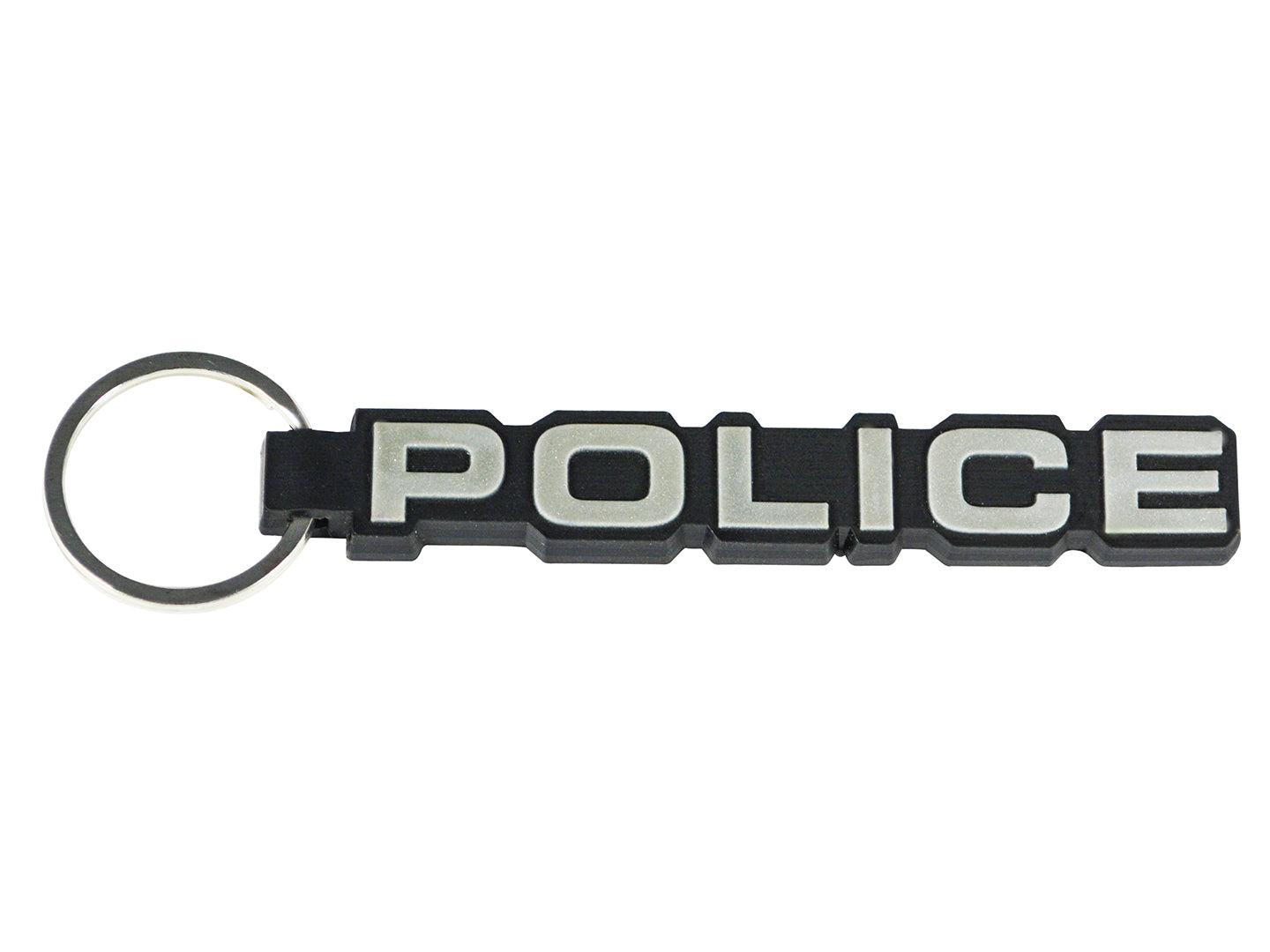POLICE Rubber Key Chain - BLACK &amp; SILVER